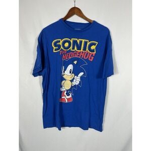 Sega Sonic the Hedgehog Large Print Graphic‎ Tshirt Blue Size XL 90s Y2K Cartoon